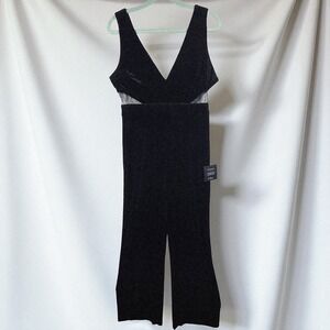 Lulus Women Jumpsuit Large Black Velvet Lace Waist Sleeveless Whimsygoth‎ NWT